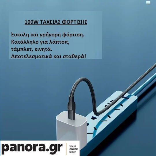 Panora LED USB 2.0 Cable USB-C Male - USB-C 100W PD Black 1m