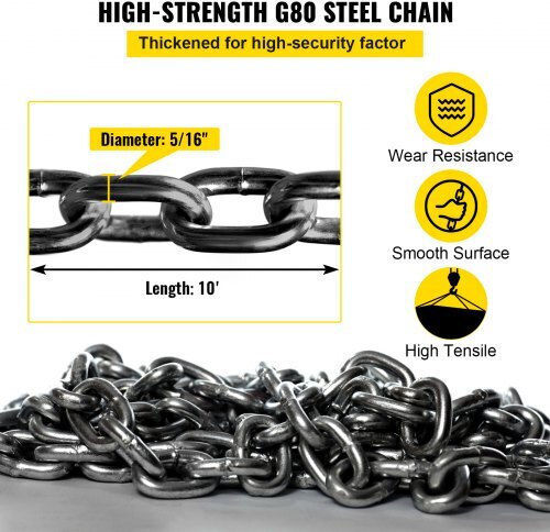 Vevor Lifting Chain 10ft 5/16" 5 Ton 4 Hooks 3msglt00000000001v0