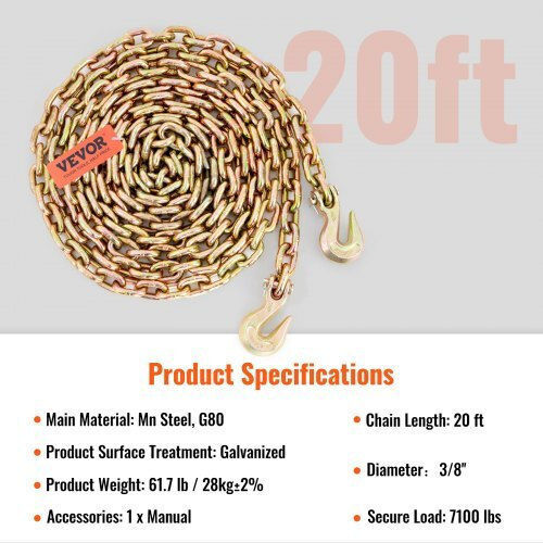 Αλυσίδα Μεταφοράς Vevor 7100lbs 3/8''x20' G80 2 Τεμάχια Zgtljzmgdxzyjg017v0