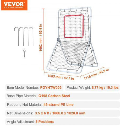 Vevor Baseball Softball Rebound Net 3.5 X 6 Ft 5 Adjustable Angles Bqhdwdyxwjdkp6fd7v0