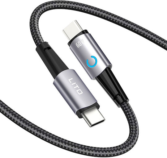 Lito LED USB 2.0 Kabel USB-C männlich - USB-C 60W Schwarz 1.2m