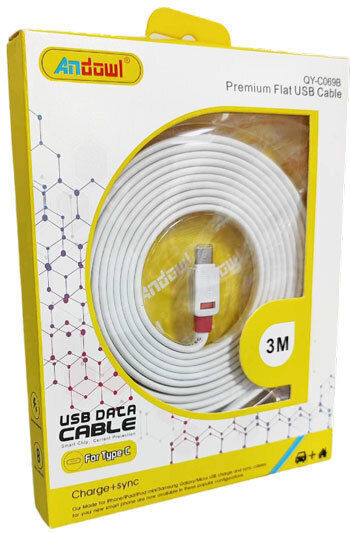 Andowl Flaches USB 2.0 Kabel USB Typ-C männlich - USB-A Weiß 3m QY-C069B