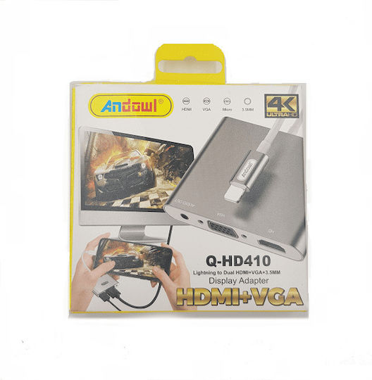 Andowl Q-HD410 Converter Lightning Male to 3.5mm HDMI VGA Female White 1 Piece