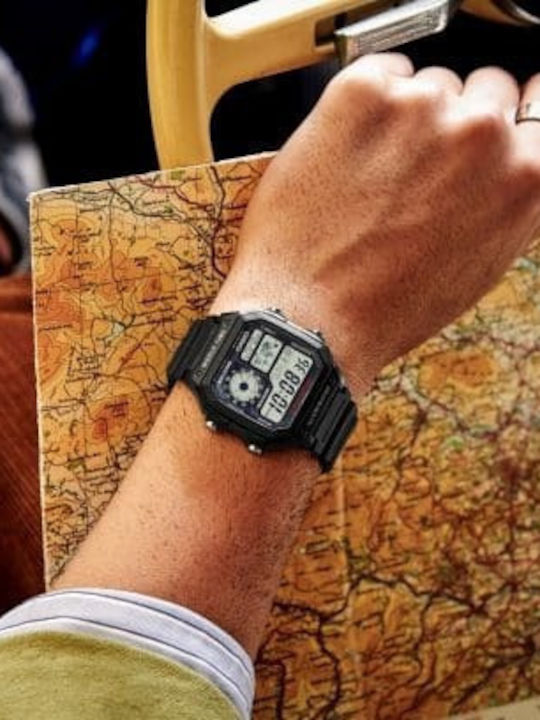 Casio Collection Digital Men's Watch 42mm Chronograph Battery with Black Rubber Strap
