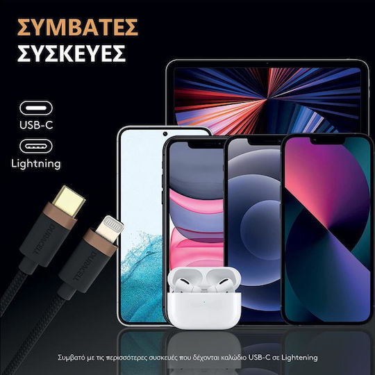 Duracell Kevlar Braided USB-C to Lightning Cable Μαύρο 1m (USB9012A)