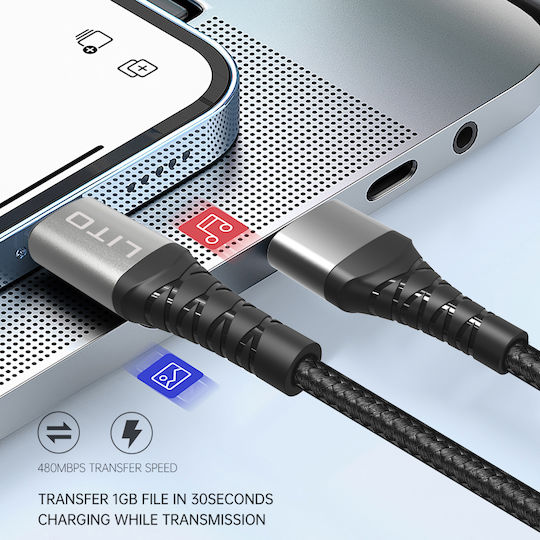 Lito USB-A to Lightning Cable 18W Μαύρο 1m