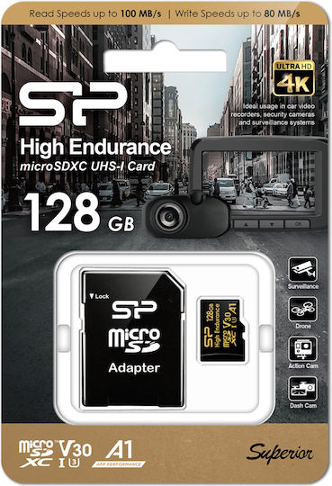 Silicon Power V30 microSDXC 128GB U3 V30 UHS-I 100MB/s With Adapter