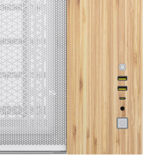 Corsair 2500X Gaming Micro Tower Computer Case with Side Window White Bamboo Wood