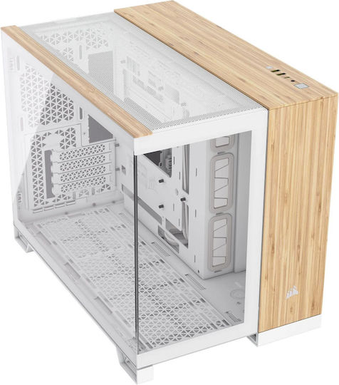 Corsair 2500X Gaming Micro Tower Computer Case with Side Window White Bamboo Wood