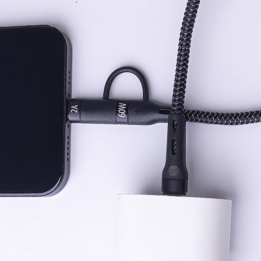 Forever Braided Cablu USB la Type-C / Lightning cu mai multe porturi Negru 1m (GSM185718)
