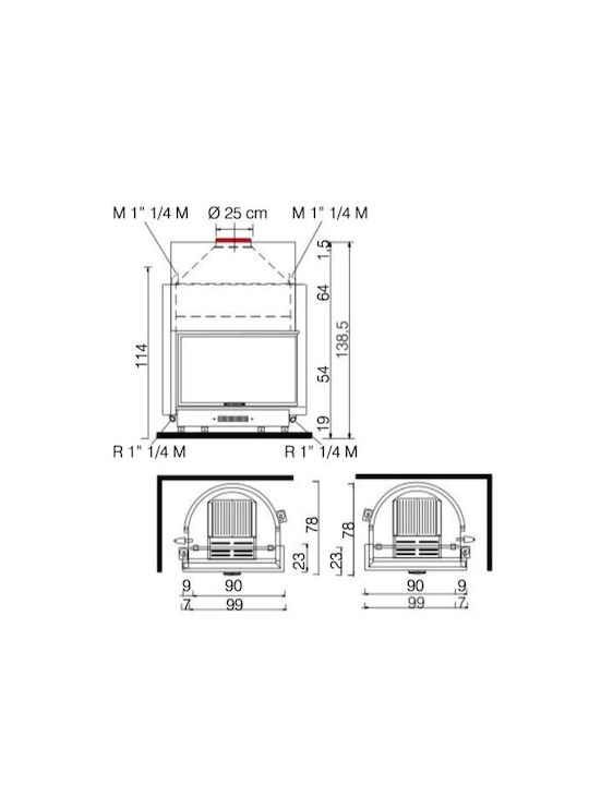 Edilkamin Acquatondo 29 Șemineu cu inserție Lemn Radiator 28.1kW Colțul stâng cu ușă glisantă Deschideți rezervorul de expansiune