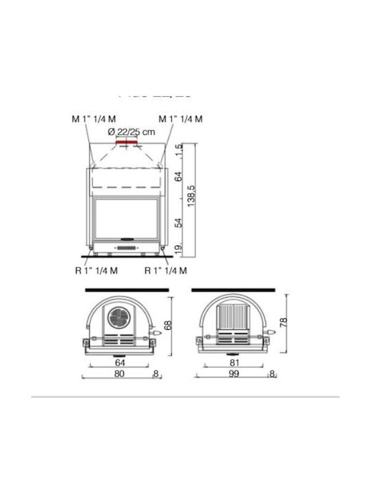 Edilkamin Acquatondo Plus 29 Ενεργειακό Τζάκι Ξύλου Καλοριφέρ 28.1kW Ίσιο με Συρόμενη Πόρτα Ανοιχτού Δοχείου