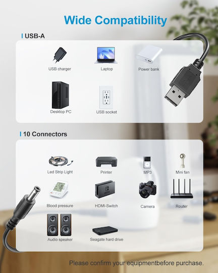 ATC USB 2.0 Cable USB-A male - DC Μαύρο 1m (06.005.0066)