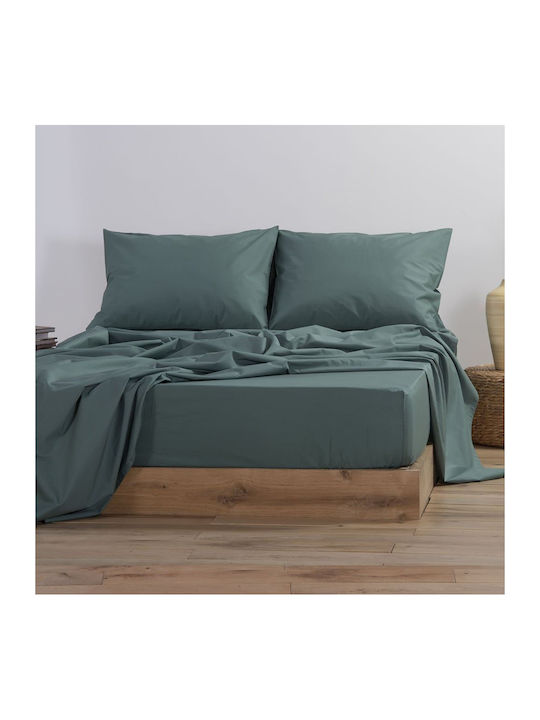 Nef-Nef Homeware Sheet Super-Double with Elastic 160x200+30cm. Basic 1172 Green
