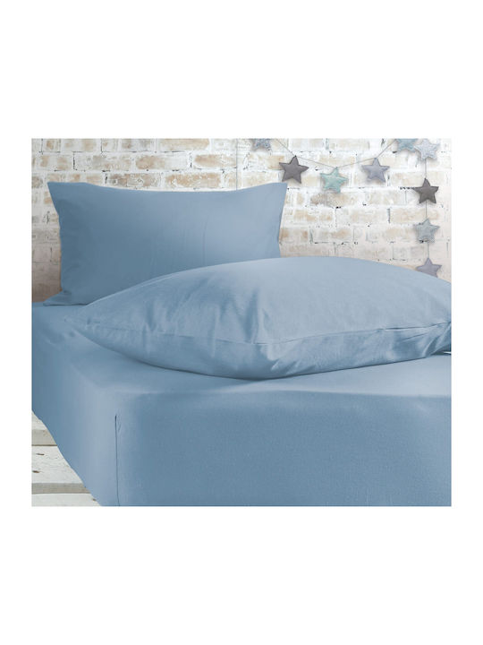 Nef-Nef Homeware Sheet for Single Bed with Elastic 100x200+30cm. Jersey 564 Sky