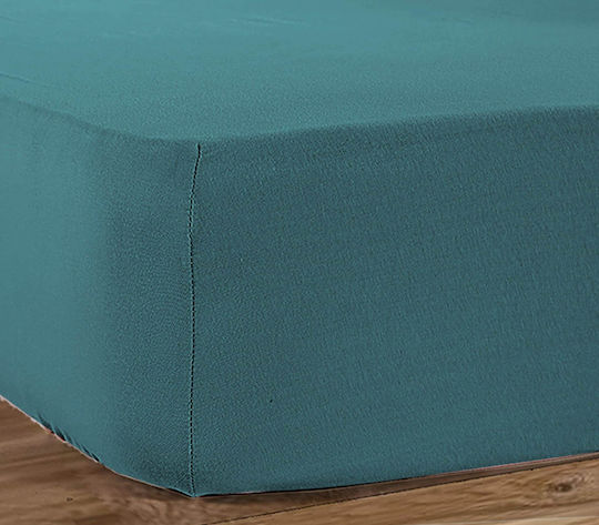 Nef-Nef Homeware Sheet for Single Bed with Elastic 100x200+30cm. Jersey Dusty Petrol