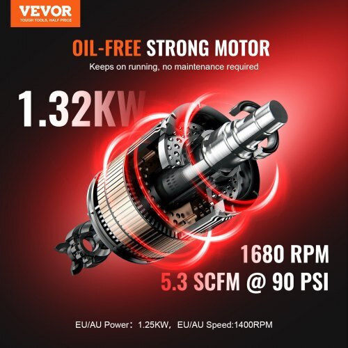 Vevor Κομπρεσέρ Αέρος 78dB με Ισχύ 2hp και Αεροφυλάκιο 60lt