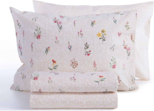 Nef-Nef Homeware Bettwäsche-Set Überdoppel mit Gummiband 160x200+35cm. Plant Ecru 4Stück