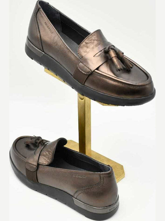Δερμάτινα Γυναικεία Loafers σε Χρυσό Χρώμα