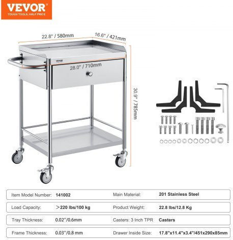 Vevor Medical Table on Wheels Nursing SYSSTCSB20124D3E4V0