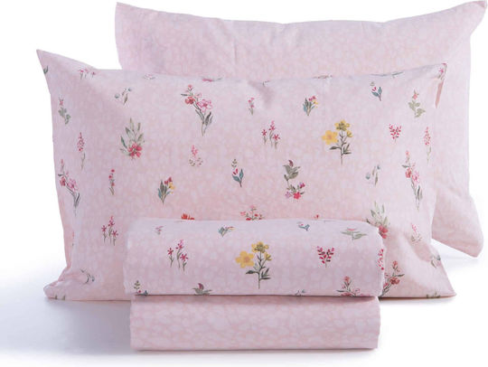 Nef-Nef Homeware Set Cearșafuri Single 170x270cm. Plant Roz 3buc