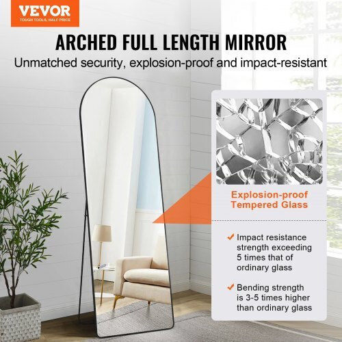 Vevor Gewölbter Boden- oder Standspiegel mit Schwarzem Aluminium Rahmen 165,1x55,9cm