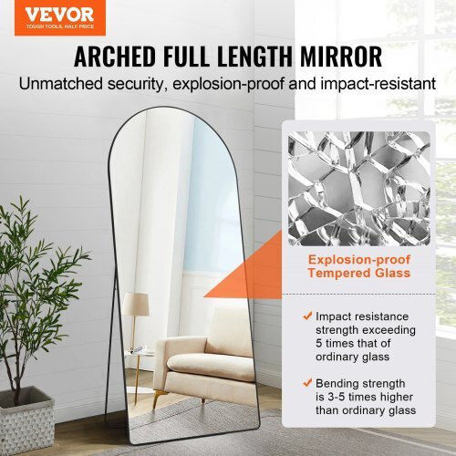 Vevor Gewölbter Boden- oder Standspiegel mit Schwarzem Aluminium Rahmen 180,3x81,3cm