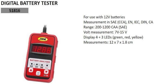 Tester Baterie Auto 12 V Jbm Jb-51816 Digital