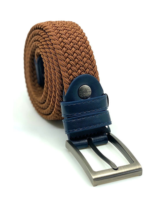 Legend Accessories Men's Knitted Leather Elastic Belt Tabac Blue