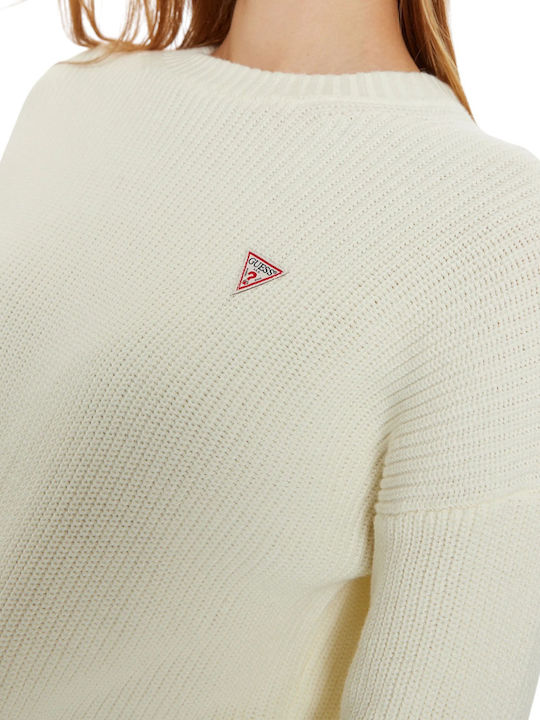 Damen Langärmeliges Baumwollpullover Creme