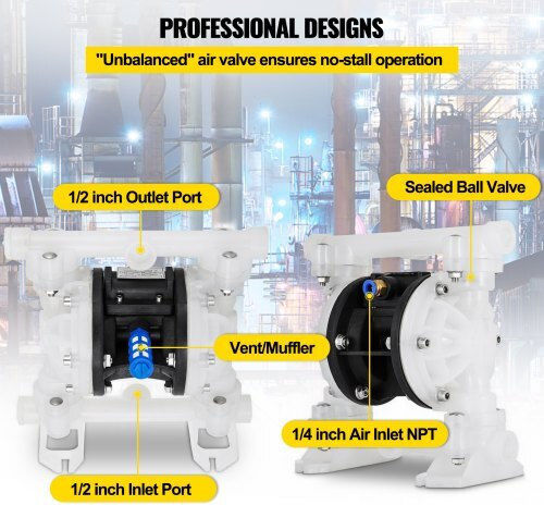 Vevor Air Diaphragm Pump 7gpm 100psi Polypropylene 1/2" Inlet & Outlet Ybgmbqby4-1500001v0