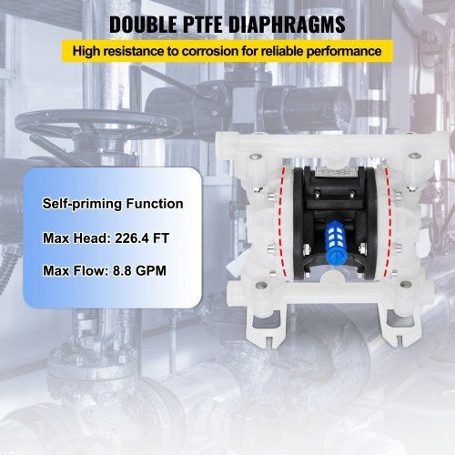 Vevor Air Diaphragm Pump 7gpm 100psi Polypropylene 1/2" Inlet & Outlet Ybgmbqby4-1500001v0