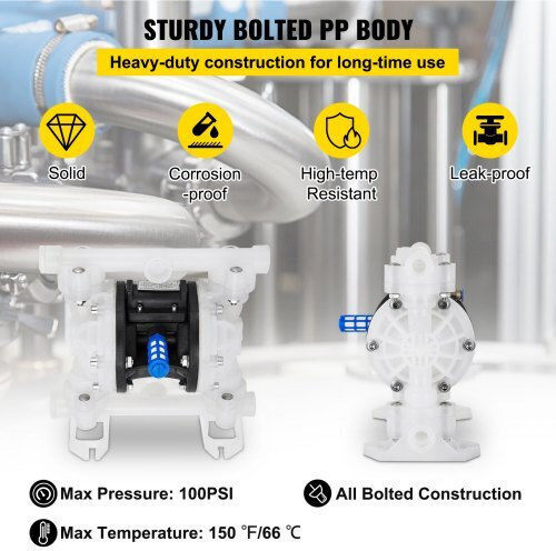 Vevor Air Diaphragm Pump 7gpm 100psi Polypropylene 1/2" Inlet & Outlet Ybgmbqby4-1500001v0