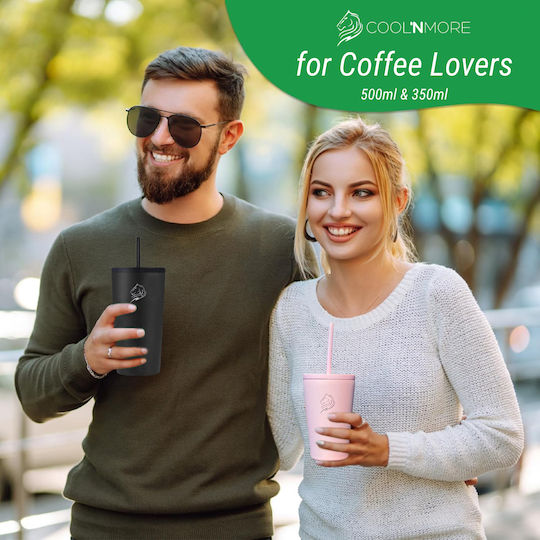 Cool'NMore Ποτήρι Θερμός Ανοξείδωτο / Πλαστικό BPA Free 350ml Ροζ με Καλαμάκι