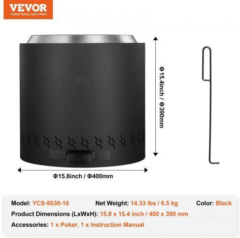 Vevor Καπνο-free Εστία 15.8" Ανοξείδωτη Ξυλόσομπα Bonfire Wyrmhkyxpgy1dxupnv0