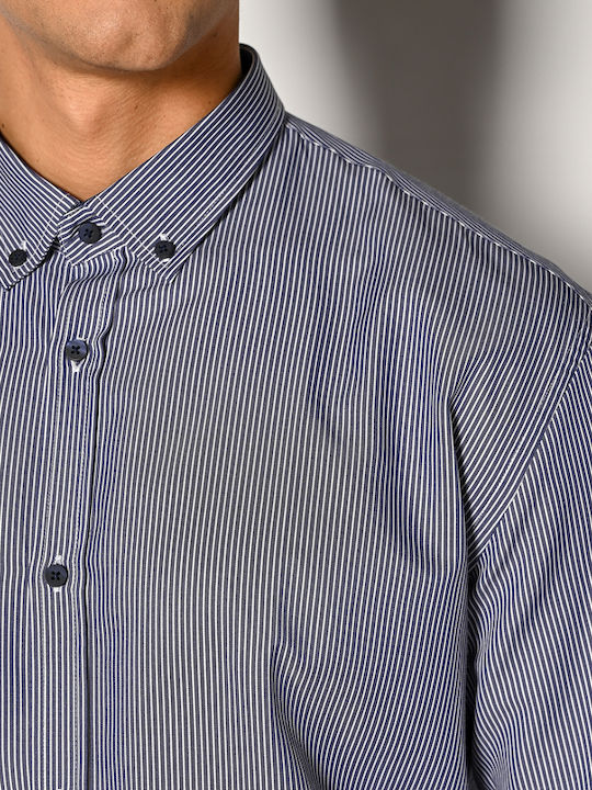 Long Sleeve Shirt in Regular Fit Striped Navy Blue
