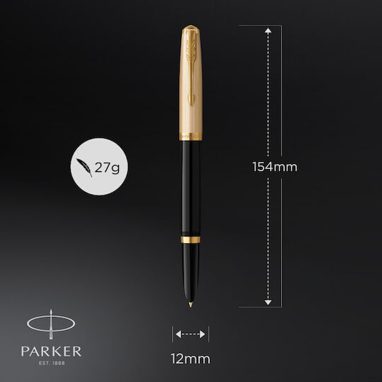 Parker 51 Deluxe Black Resin Gold Trim Fountain Pen 18k Solid Gold Nib 3026981235122 Nibs Fine 18k