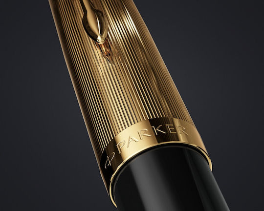 Parker 51 Deluxe Black Resin Gold Trim Fountain Pen 18k Solid Gold Nib 3026981235122 Nibs Fine 18k