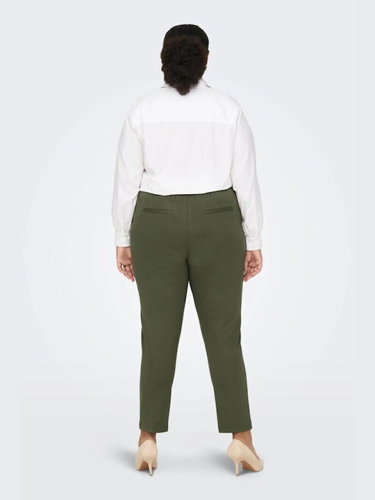 Only Curvy Women's Fabric Trousers with Elastic in Loose Fit khaki