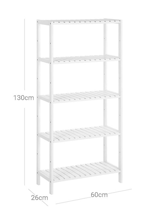 Songmics Подова Рафтове за Баня Пластмасова с 5 Рафтове 60x26x130см Бяла