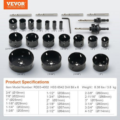 Vevor Σετ Ποτηροπρίονα με Διάμετρο 70mm για Ξύλο, Πλακάκι και Πλαστικό