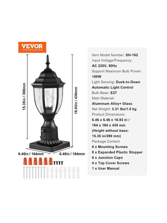 Vevor Vevor Außenstehlampe 100W Für E27 Lampenbirnensockel Schwarz