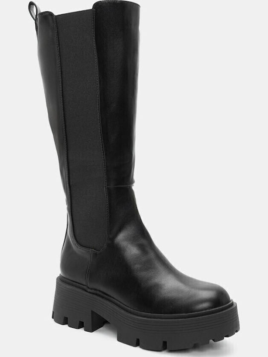 Wildleder Damenstiefel mit mittlerem Absatz Schwarz