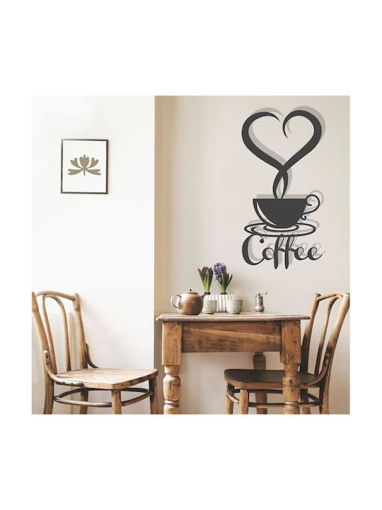Decorațiune de Perete din Metal Krodesign Cană de Cafea Kro-1208 Dimensiune 60 Cm Negru Grosime 1.5 Mm