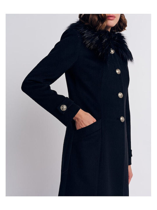 Forel Women's Coat with Buttons and Fur black