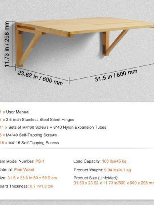 Desk made of Solid Wood Beige 80x60cm