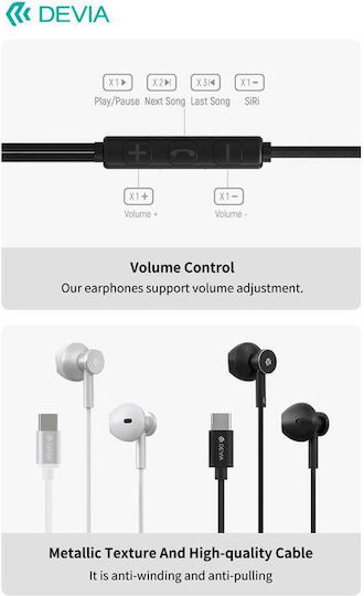 Devia Metal EM113 In-ear Handsfree Headphones with Connector USB-C Silver