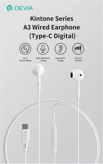 Devia C Kintone In-ear Handsfree Ακουστικά με Βύσμα USB-C Λευκό