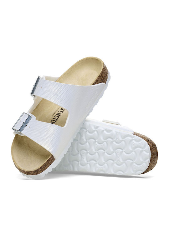 Arizona Bs Birko-flor Embossed Γυναικεία Σανδάλια Shiny Lizard White Narrow Fit