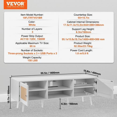 Έπιπλο Τηλεόρασης Λευκό Μ140xΠ50xΥ50cm